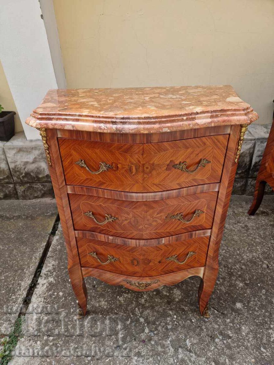 Comodă franceză scrin antic intarsie marmură bronz Comodă franceză scrin antic intarsie marmură bronz