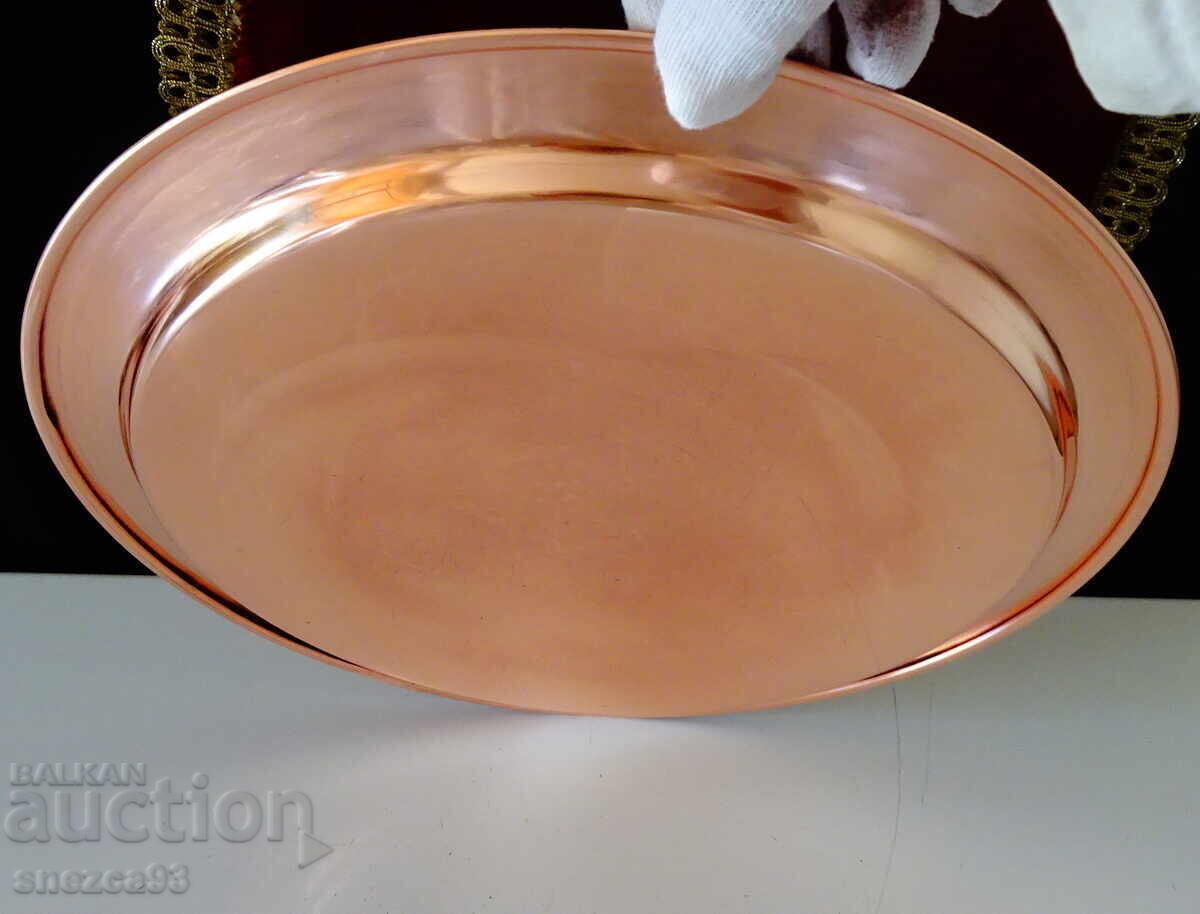 Tavă din cupru, cupru roșu pur 650 gr., gravată - 5 Tavă din cupru, cupru roșu pur 650 gr., gravată - 5