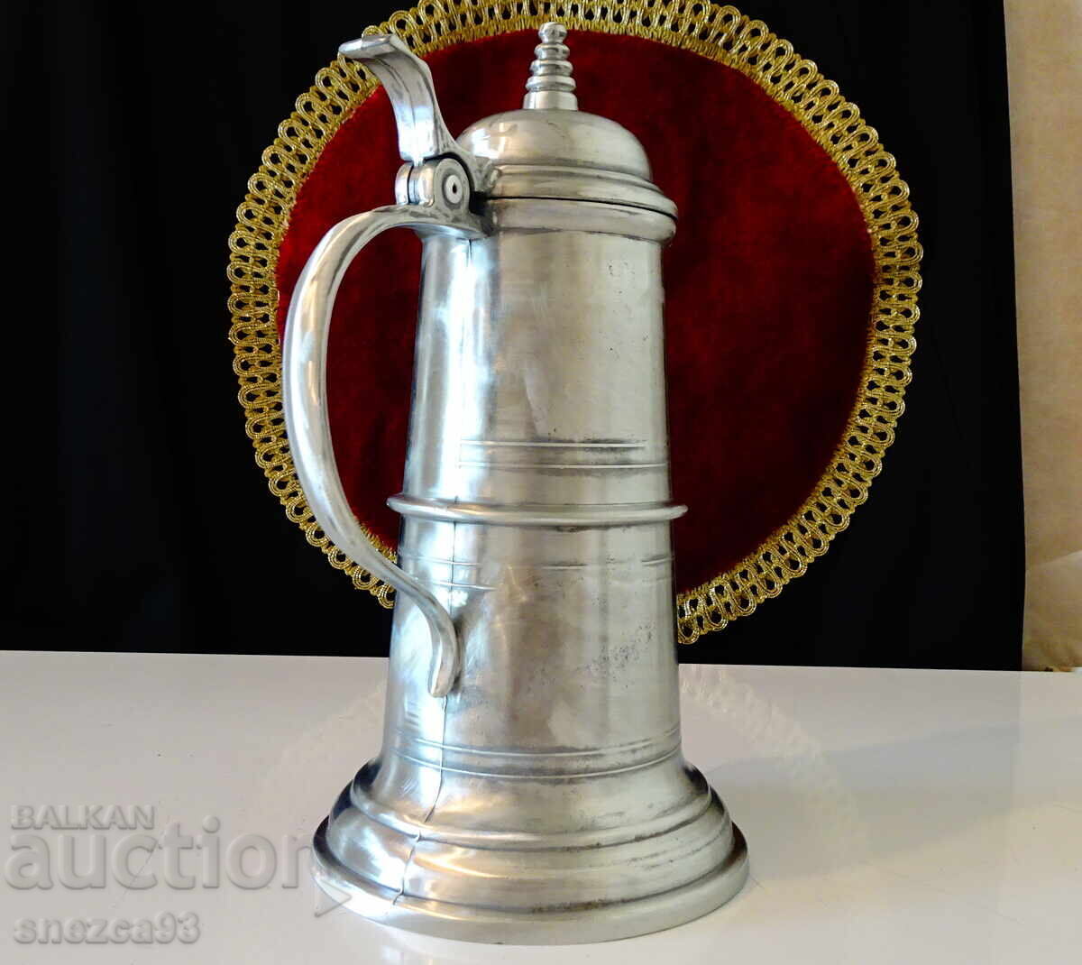 Κανάτι από κασσίτερο, κασσιτένιο κανάτι με καπάκι, μεσαιωνικό σχέδιο - 6