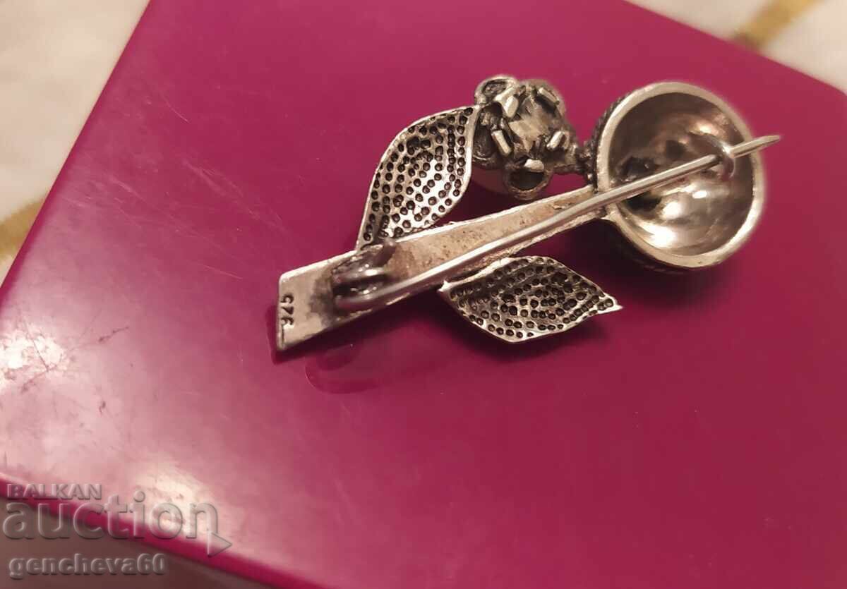 Old silver brooch with a pearl - 5