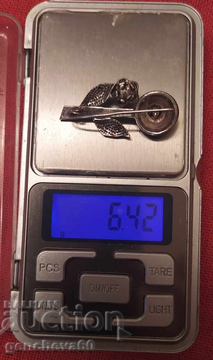 Old silver brooch with a pearl - 6