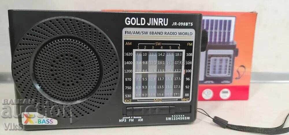 Ηλιακό ραδιόφωνο με φανάρι, Bluetooth, USB, φανάρι SD+LED JR-097 BTS