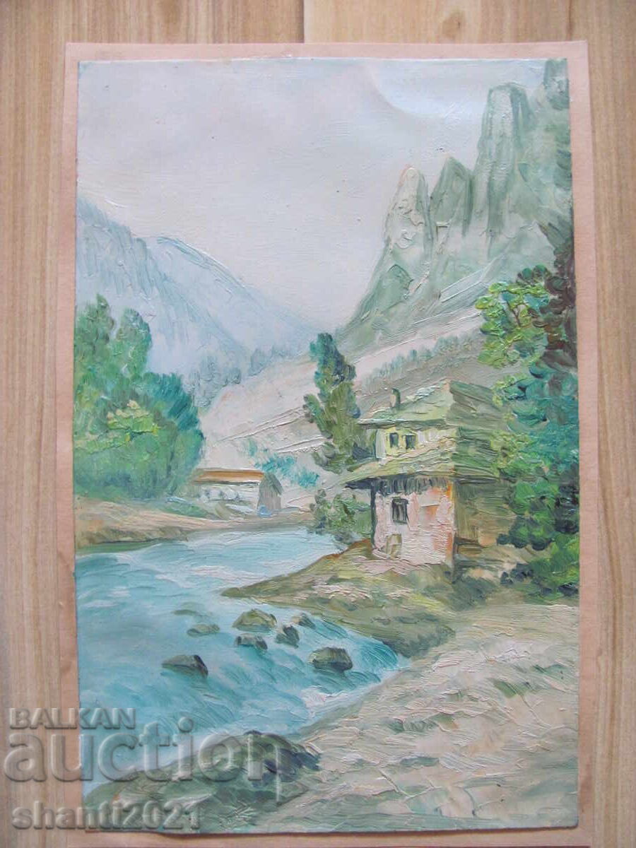 Майсторска стара Картина масло, картон , 31х20см.