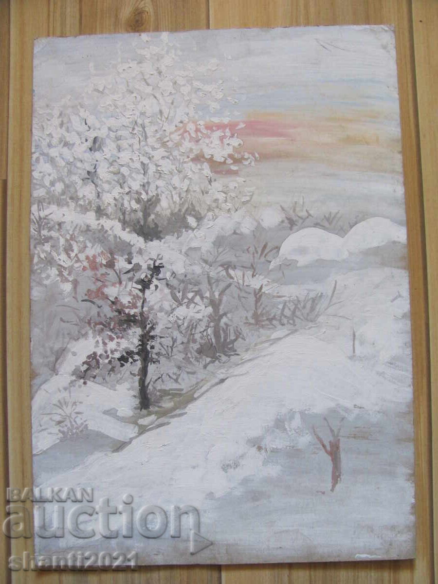 Acrylic painting - winter, cardboard, 48x34cm