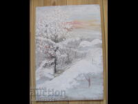 Acrylic painting - winter, cardboard, 48x34cm