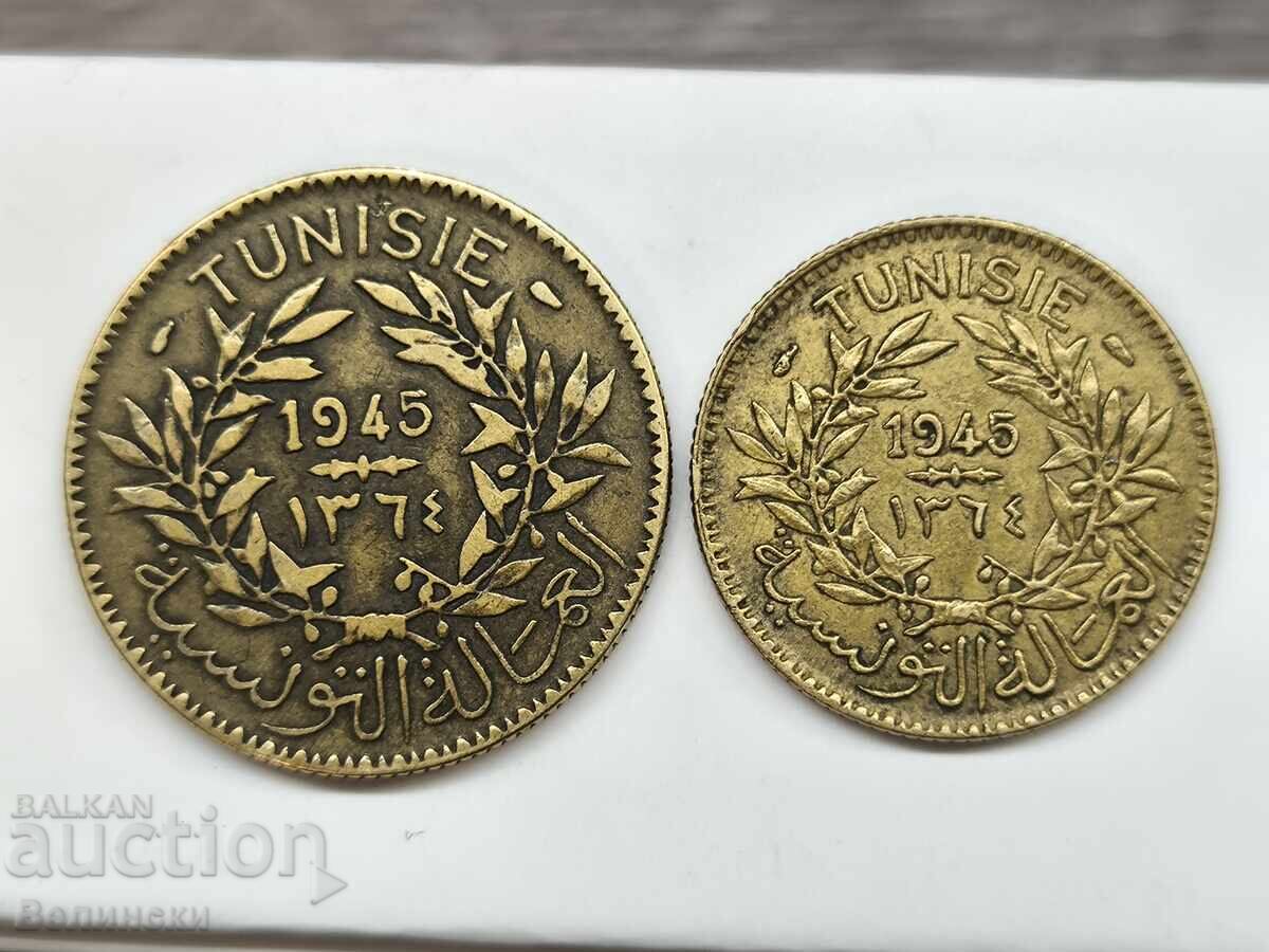 Auction  1 and 2 Francs Tunisia 1945