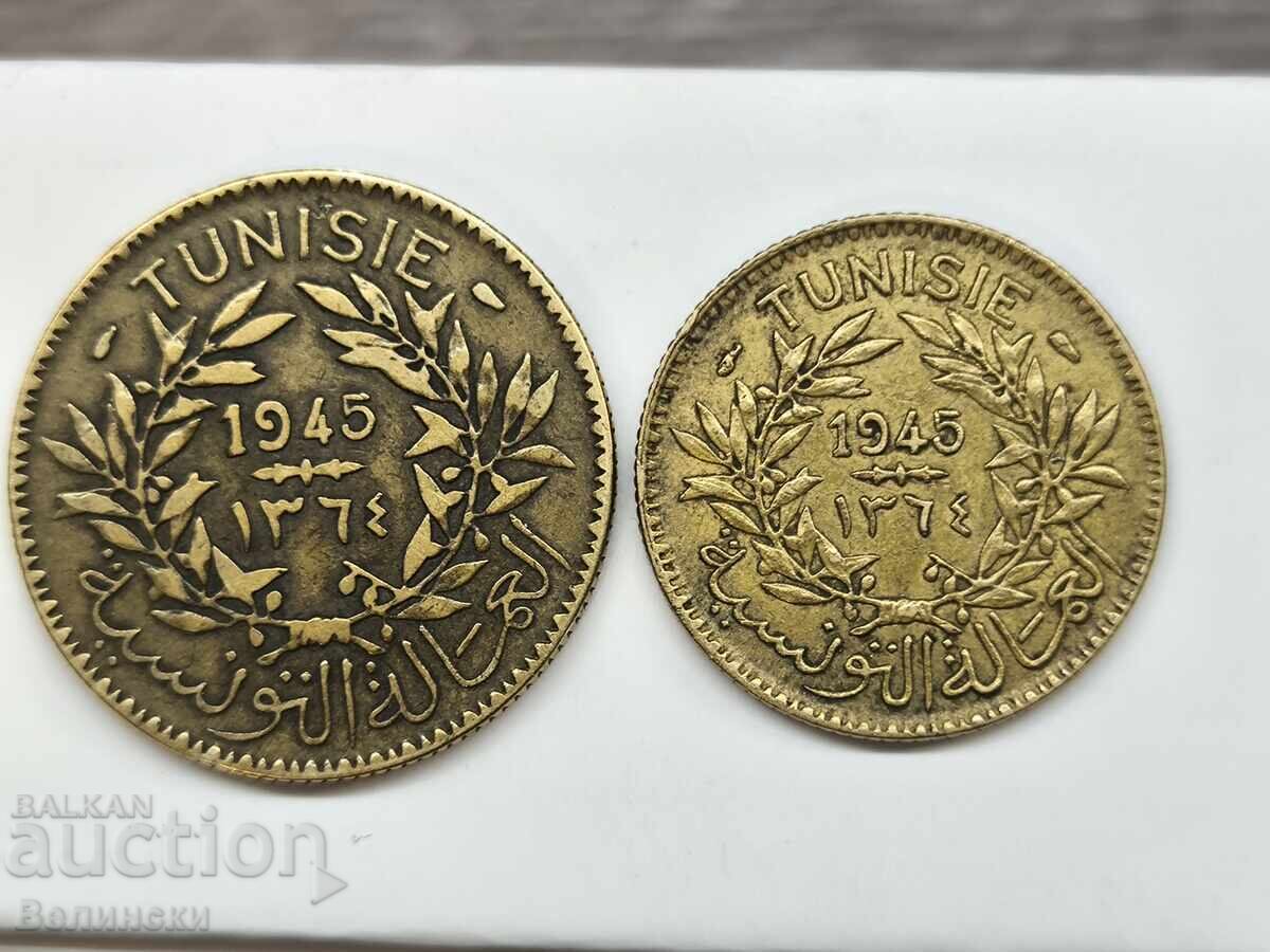 1 and 2 Francs Tunisia 1945