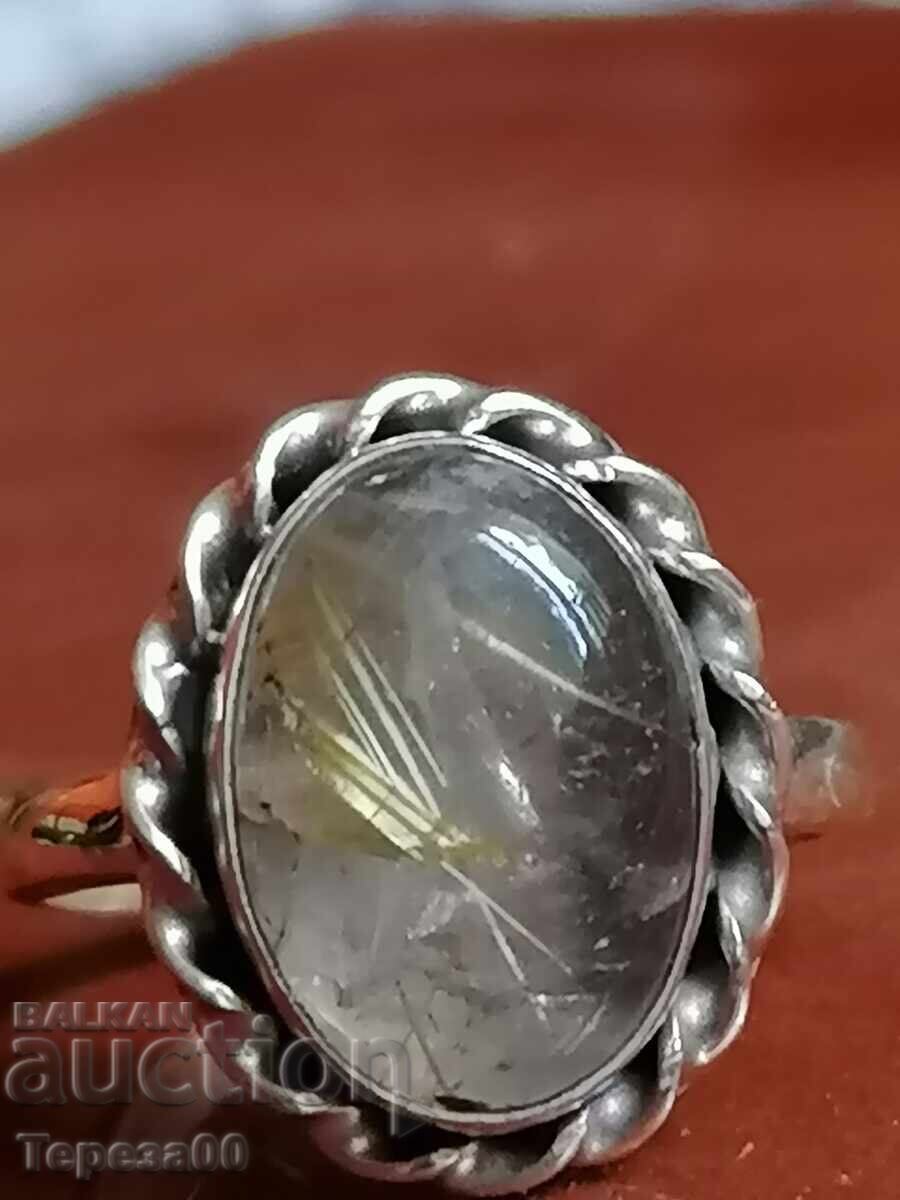 Ασημένιο δαχτυλίδι με χαλαζία μαλλιά της Αφροδίτης