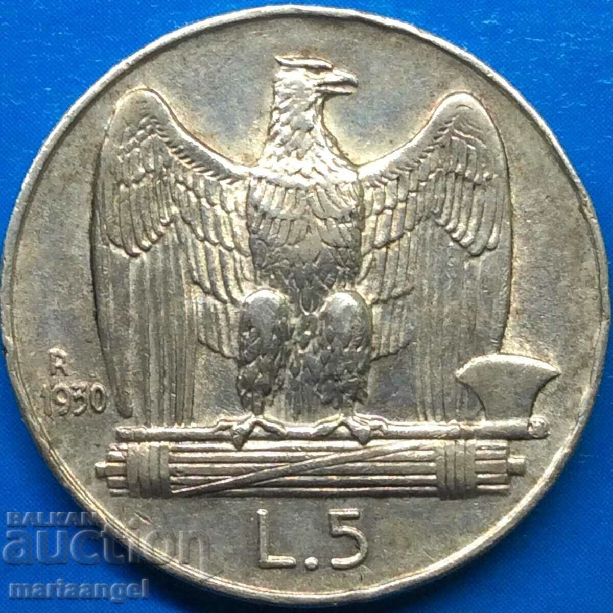 Licitație 5 lire 1930 Italia Victor Emmanuel III argint