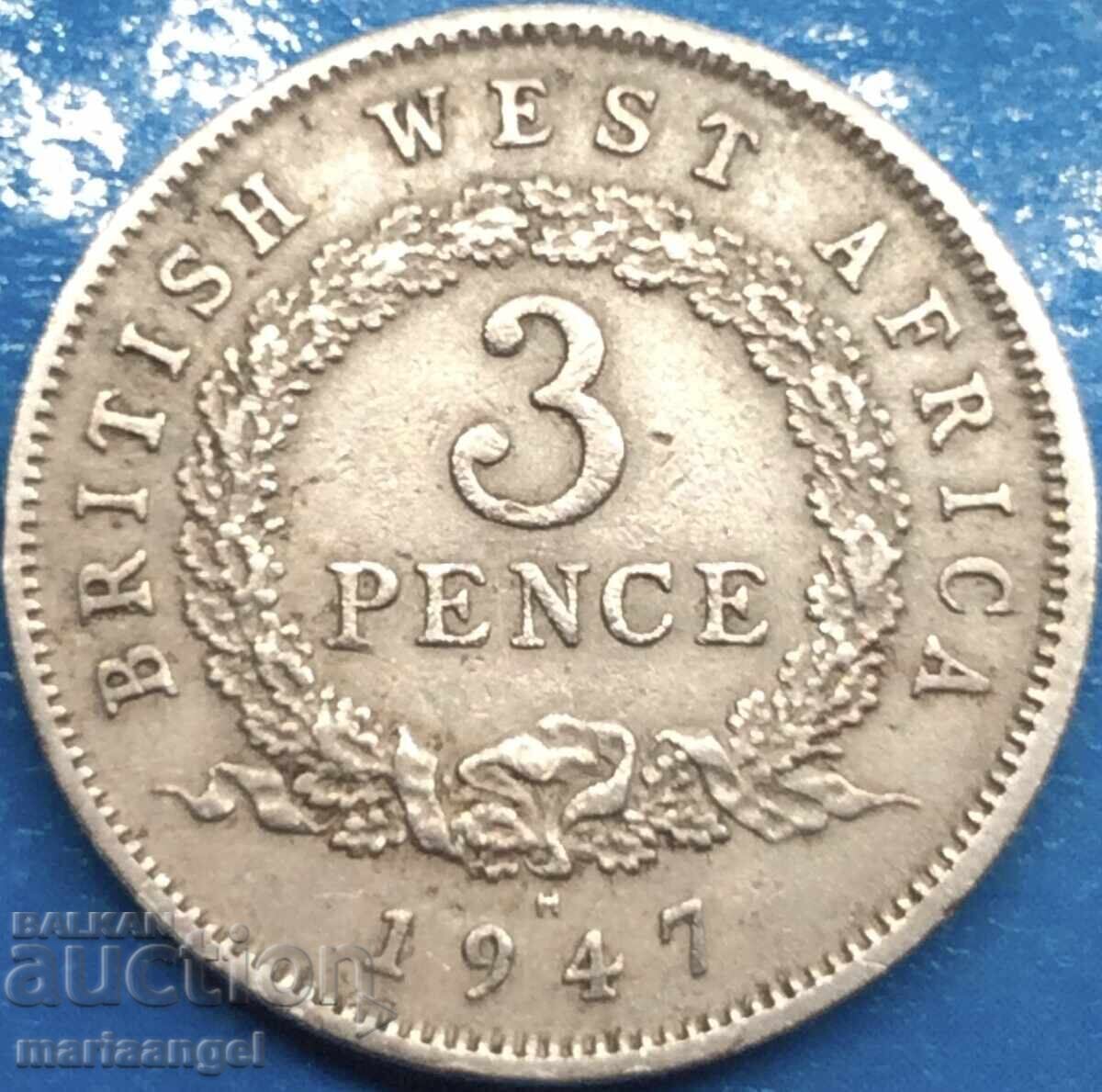 British West Africa 3 pence 1947 silver