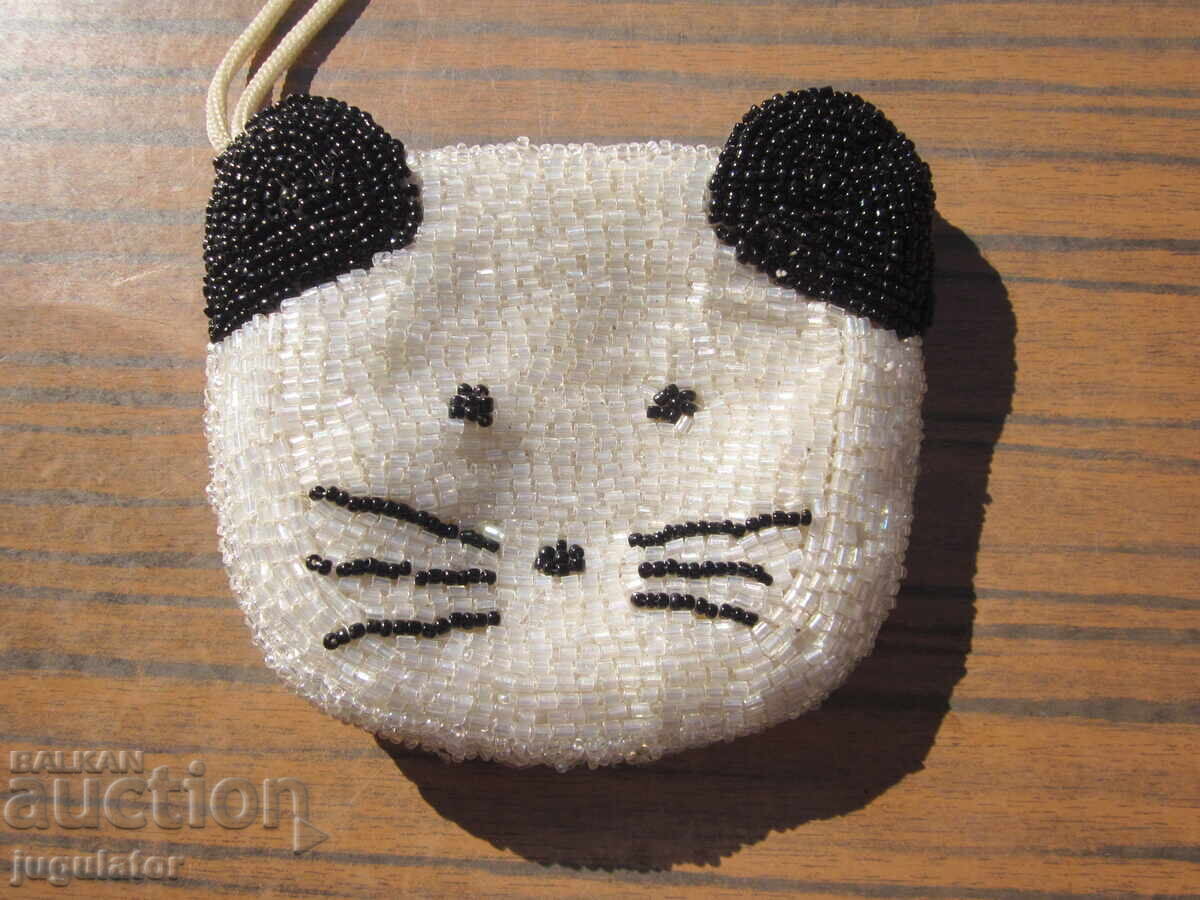 Old wallet cat cat embroidered with glass beads - 5 Old wallet cat cat embroidered with glass beads - 5