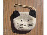 Old wallet cat cat embroidered with glass beads