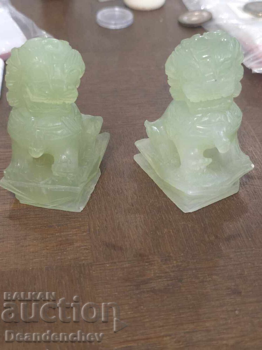 Pair of jade Foo dog sculptures
