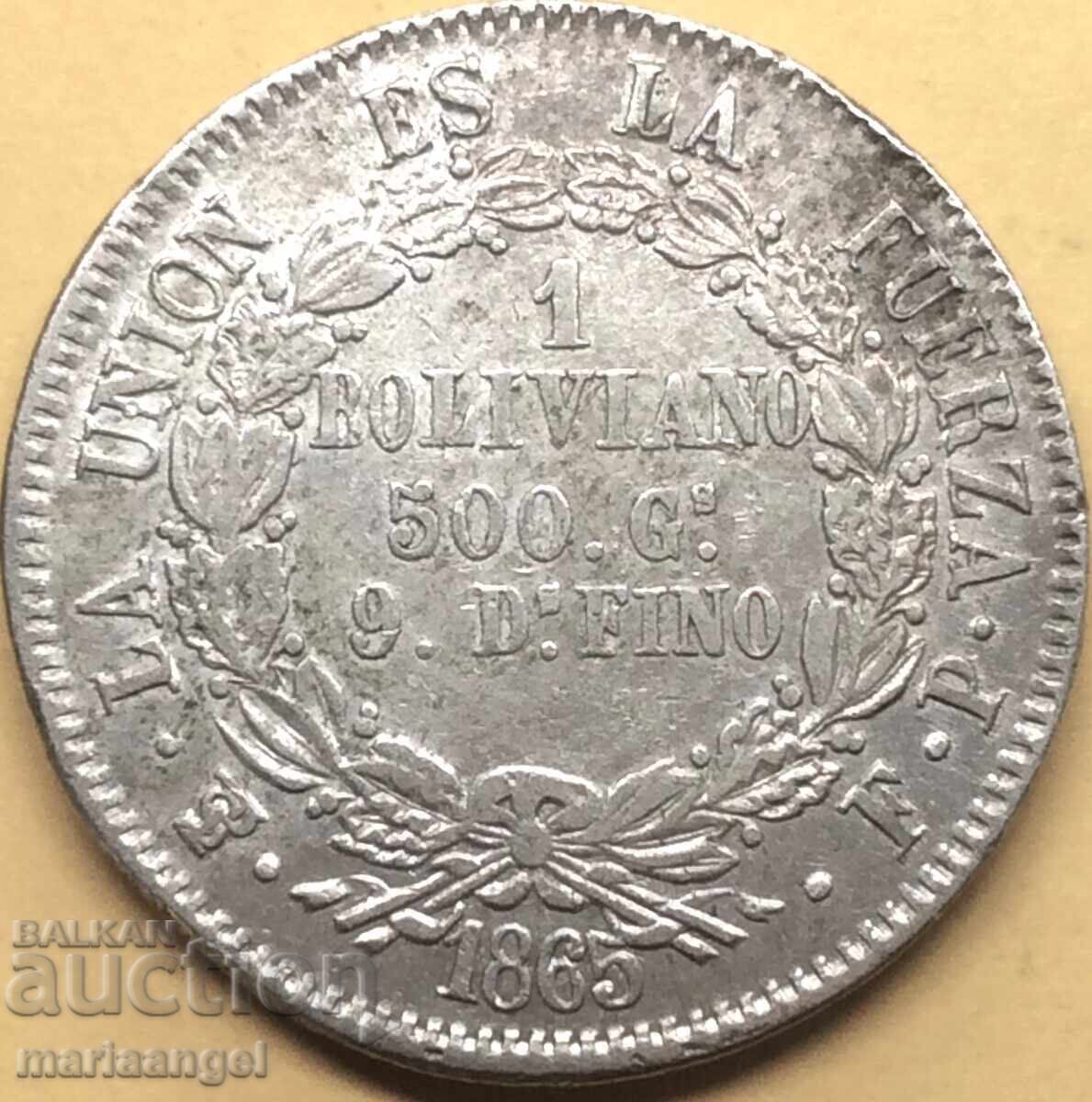 Livrarea Bolivia 1865 1 boliviano 24,85g argint - extrem de rar