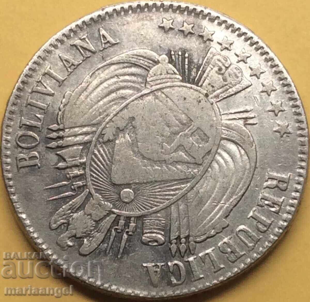 Bolivia 1865 1 boliviano 24,85g argint - extrem de rar - 5