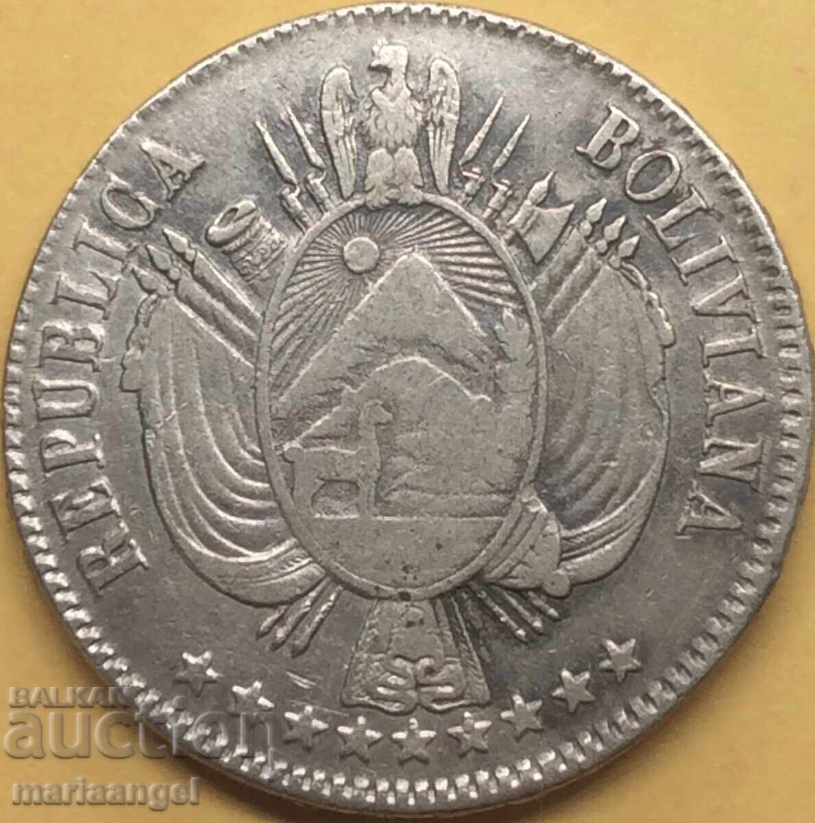 Bolivia 1865 1 boliviano 24,85g argint - extrem de rar