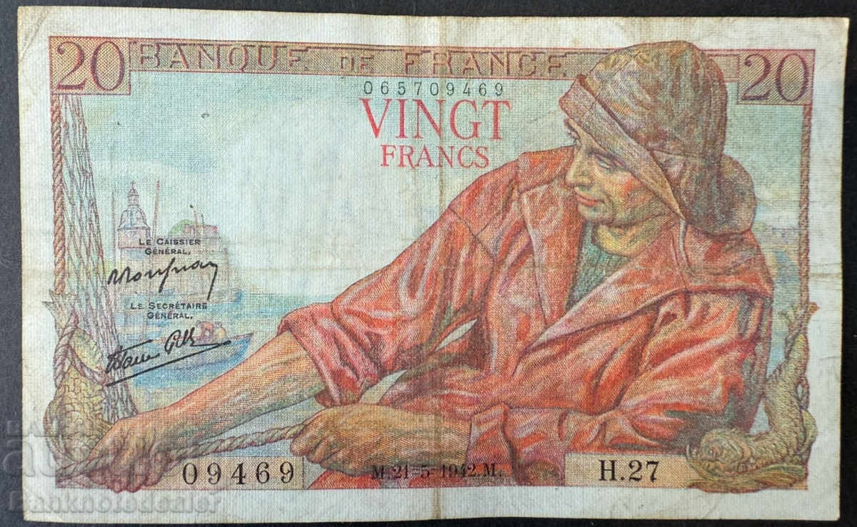 Γαλλία 20 Φράγκα 12.2.1942 Pick 100a Ref 9496