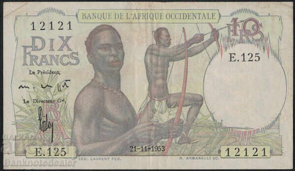 French West Africa 10 Francs 1953 Pick 37 Ref 2121