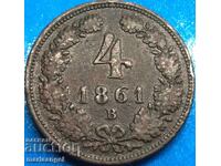 4 pfennig 1861 Austria B - Kremnitz 12,98g cupru