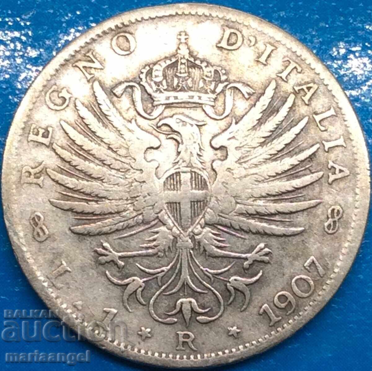 1 лира 1907 Италия Виктор Емануил сребро - доста рядка