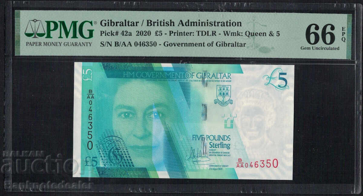 Gibraltar 5 Pounds 2020 PMG 66 Pick 42a Uncirculated