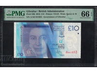 Gibraltar 10 Pounds 2016 PMG 66 Pick 36b Uncirculated