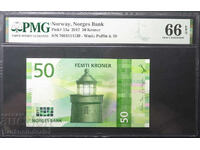 Norway 50 Kroner 2017 Pick 53a PMG 66 Uncirculated