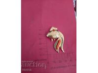 Broșă veche email, pește