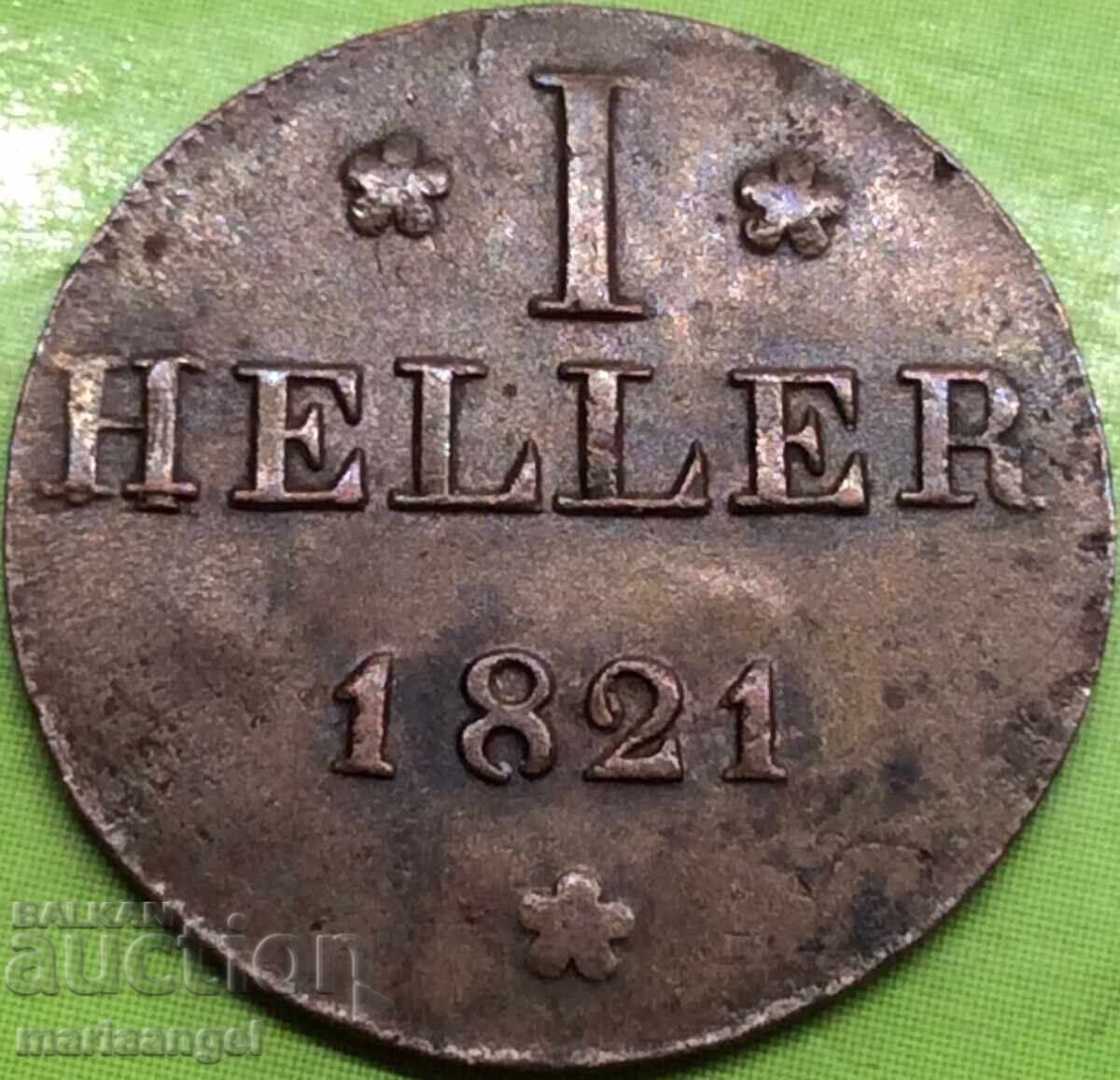 1 heller 1821 Frankfurt Germany Eagle bronze with price 14.00 BGN | € 7.16 1 heller 1821 Frankfurt Germany Eagle bronze with price 14.00 BGN | € 7.16