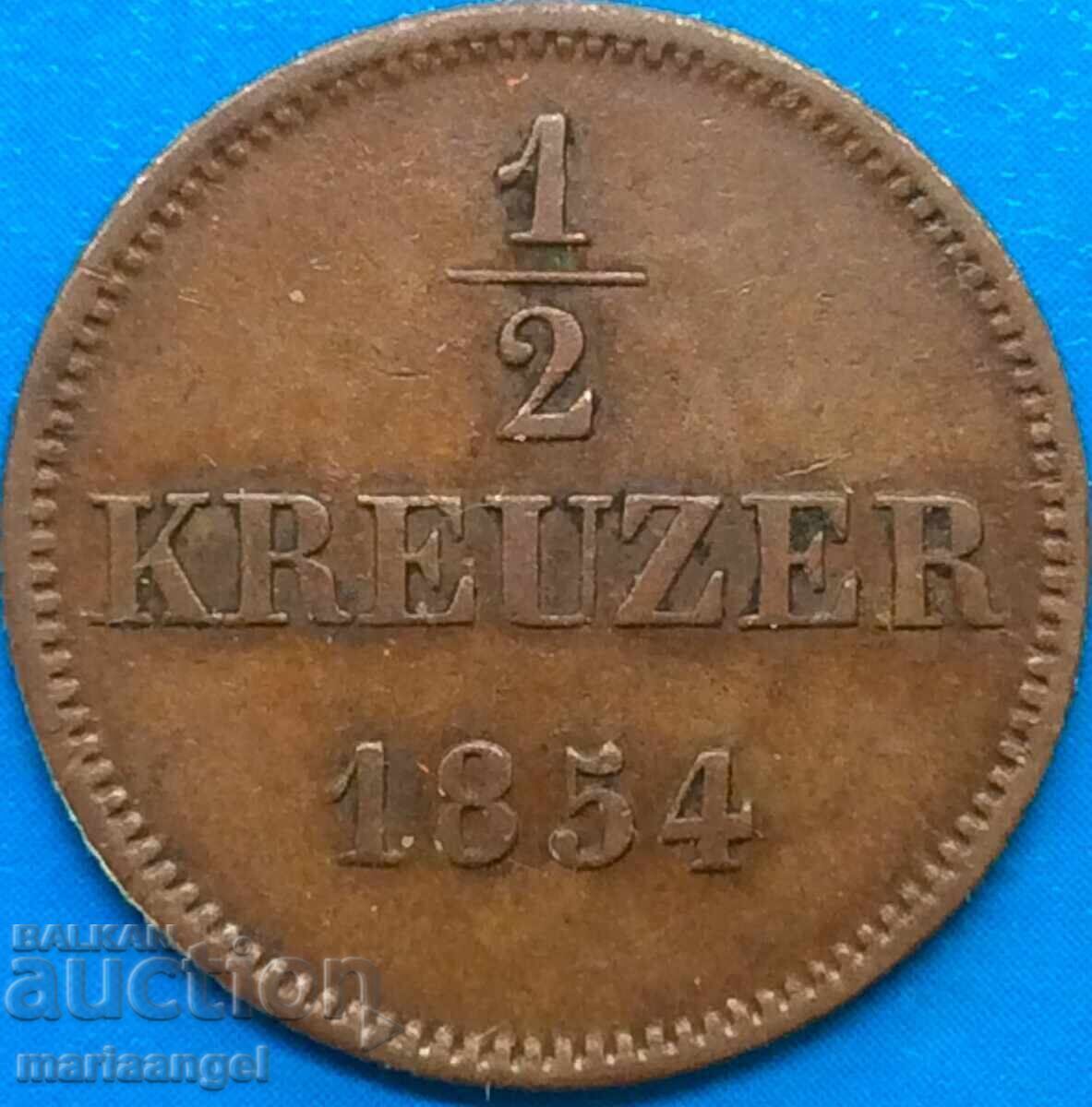 1/2 Kreuzer 1854 Βαυαρία Γερμανία Πόλη του Μονάχου με τιμή 13.00 BGN | € 6.65