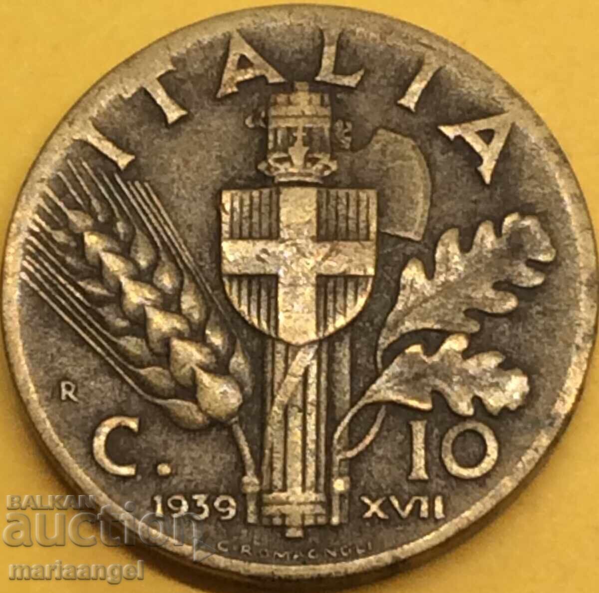 Аукцион 10 чентесими 1939 Италия фашизм Виктор Емануел III бронз