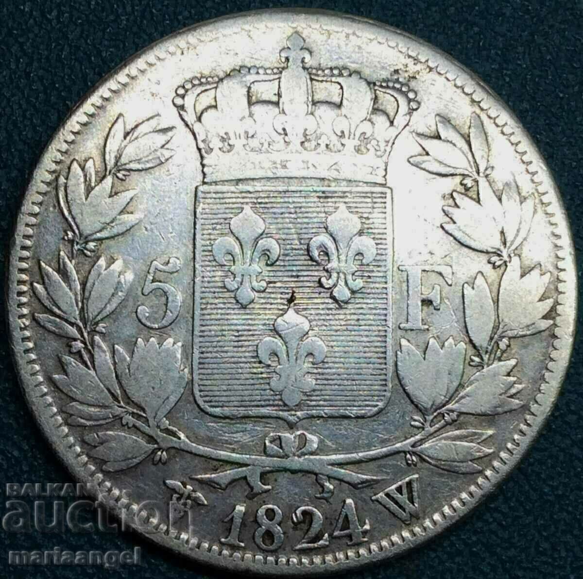5 Francs 1824 W - Lille France Louis XVIII Silver with price 199.00 BGN | € 101.75