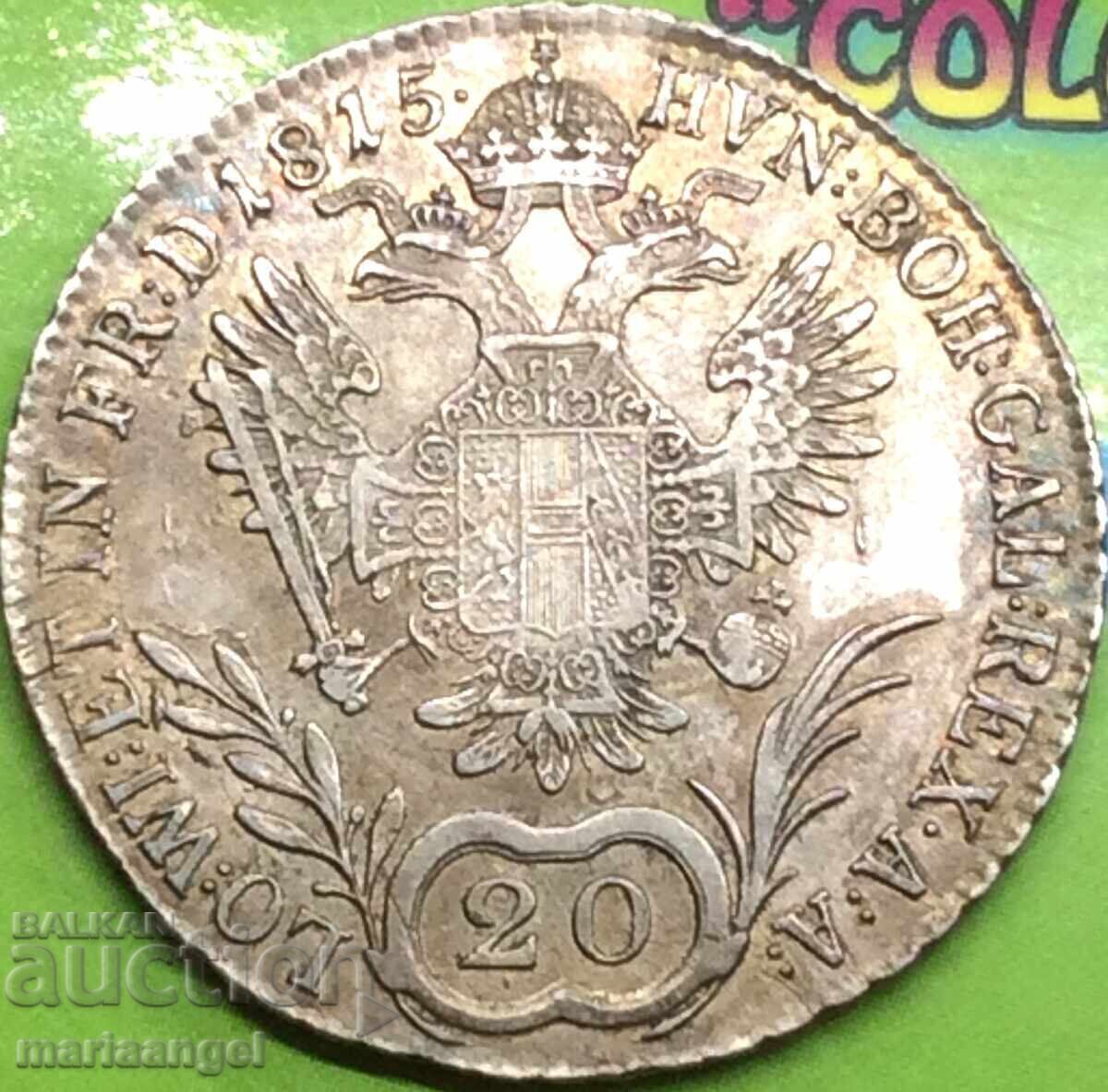 Delivery of 20 kreuzers 1815 Austria V-Kremnitz silver Gold Patina