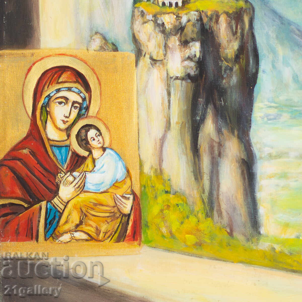 Έργο ζωγραφικής με λάδι, τοπίο από τα Μετέωρα - 5 Έργο ζωγραφικής με λάδι, τοπίο από τα Μετέωρα - 5