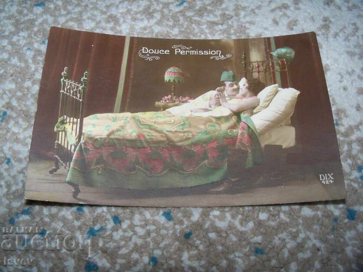 Frumoasă carte poștală erotică franceză veche, din 1916 cu preț 20.00 BGN | € 10.23