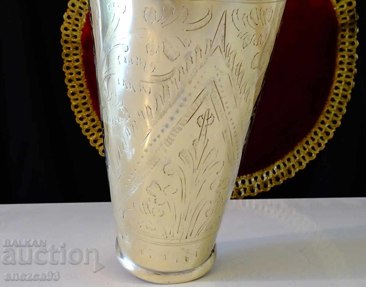 Cană veche de bronz pentru lapte bătut, halbă 1 l - 5