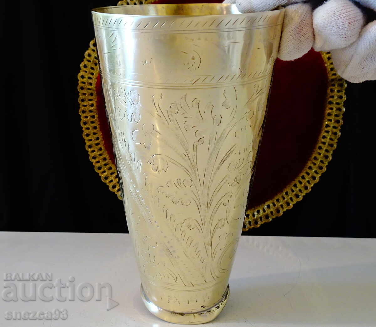 Cană veche de bronz pentru lapte bătut, halbă 1 l - 6