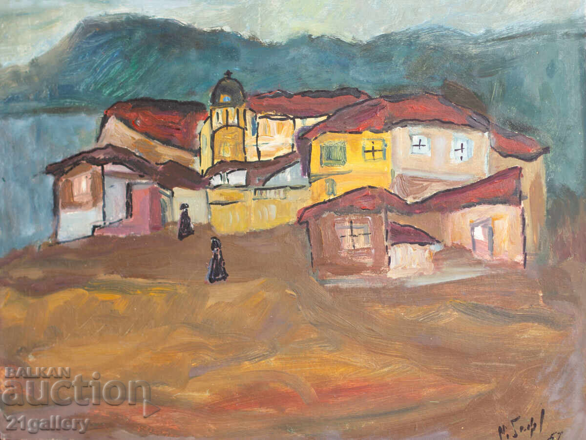 Oil painting, rural landscape 1957 with price 450.00 BGN | € 230.08