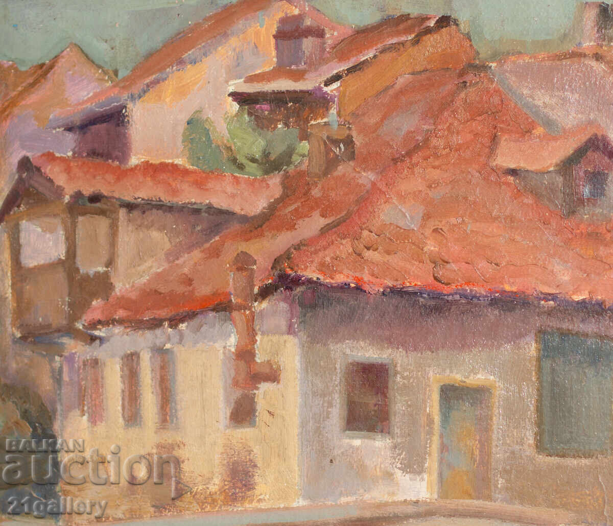 Delivery of Old oil painting, city landscape