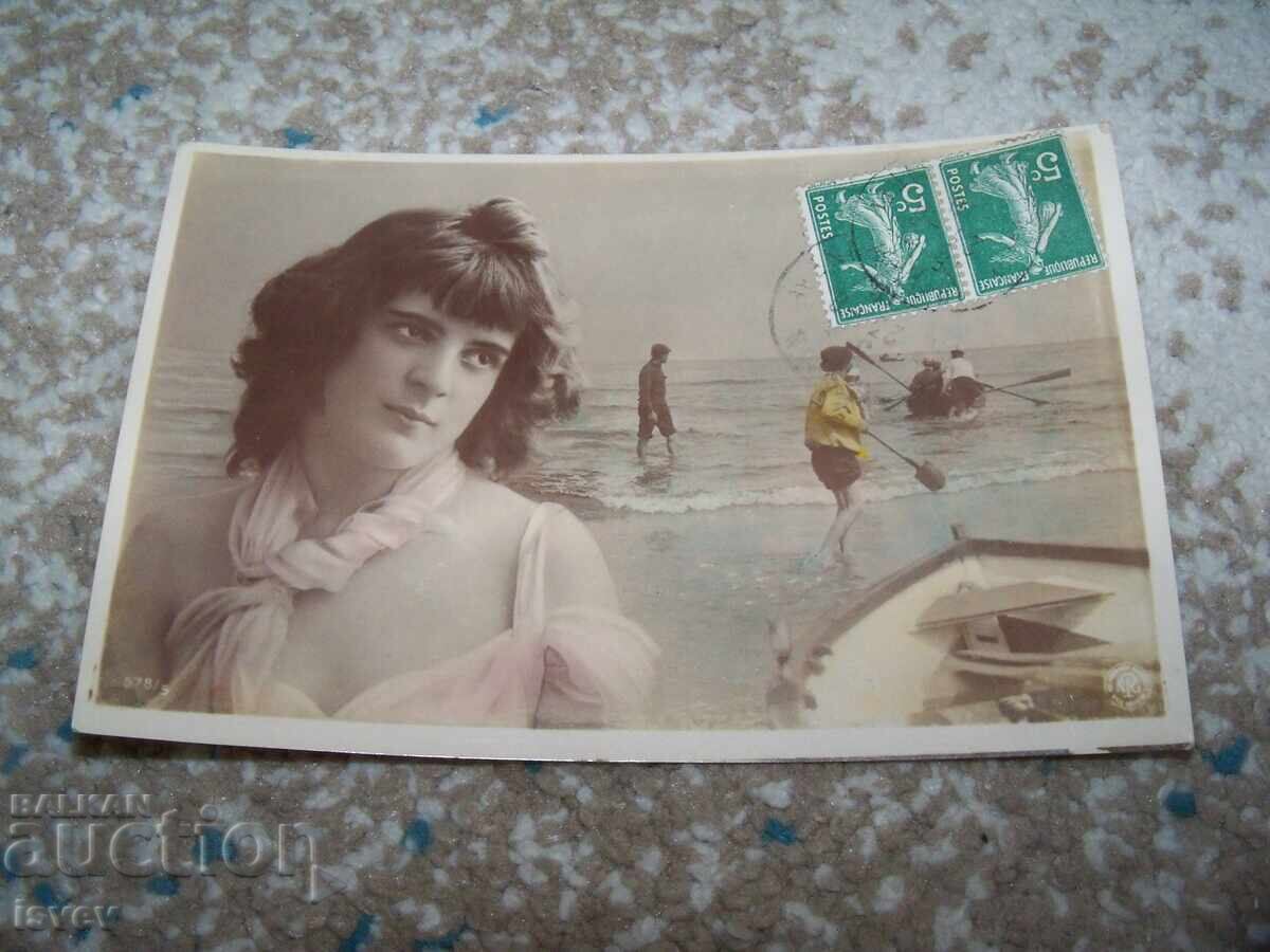 Красива стара романтична френска пощенска картичка рибари