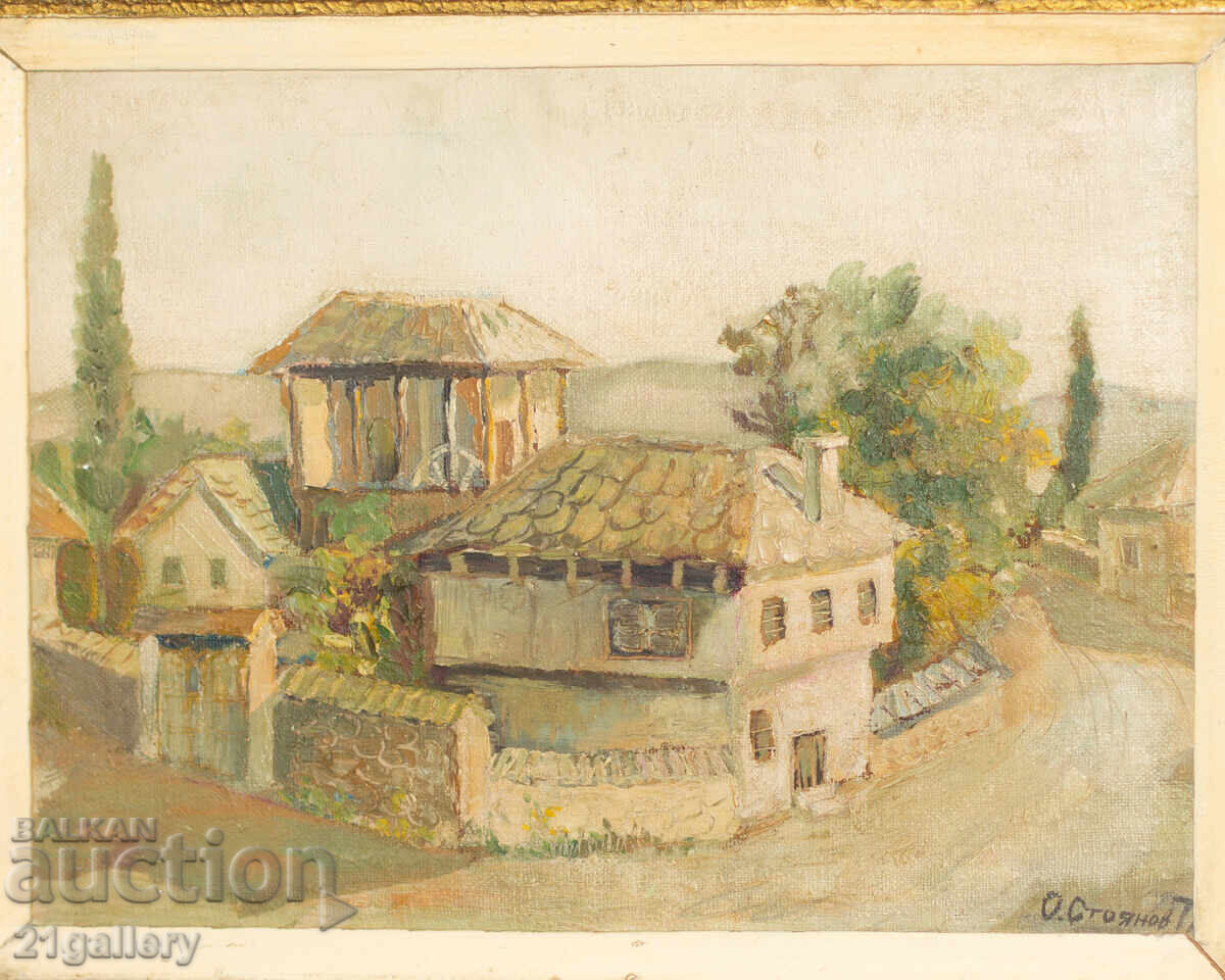 Oil painting, rural landscape 1979 with price 450.00 BGN | € 230.08