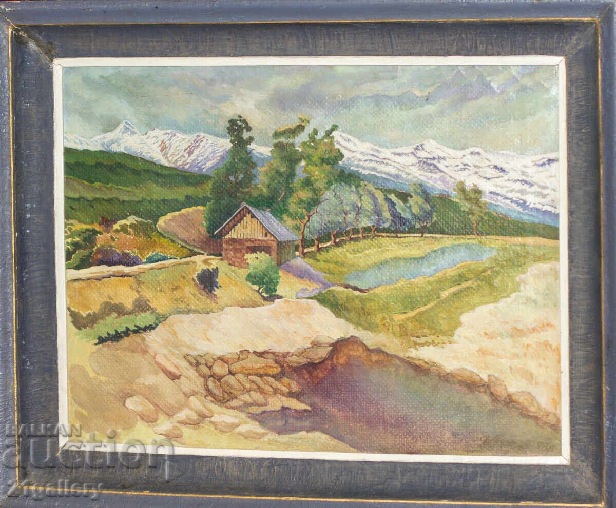 Έργο ζωγραφικής με λάδι, τοπίο υπογεγραμμένο