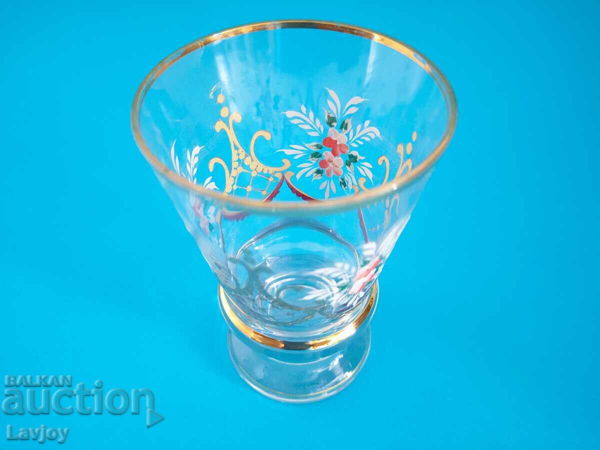 Delivery of Old glass vase, gold rim, hand-painted