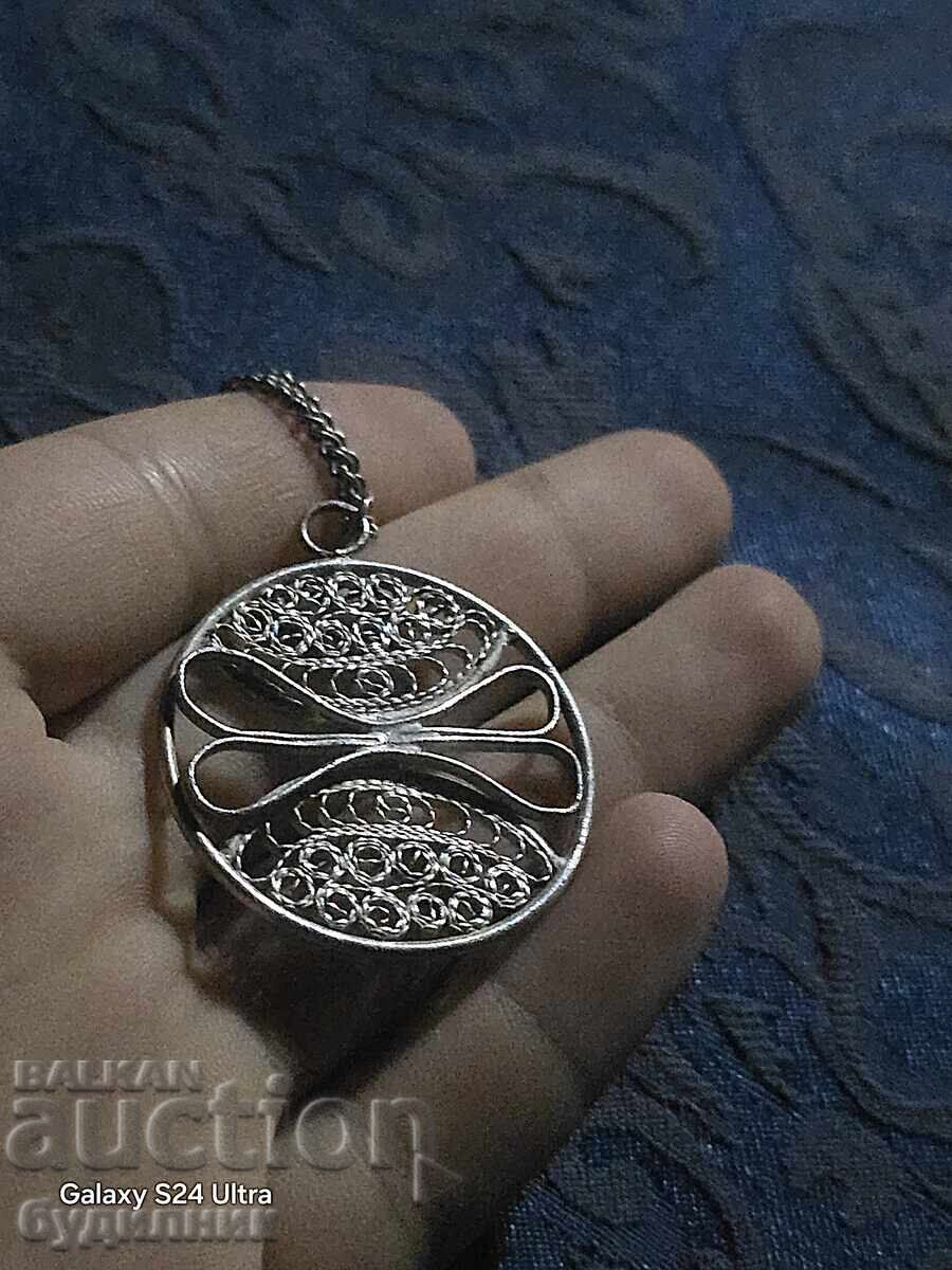 Silver Massive Chain with Filigree Pendant. 65cm. Selling at - 6 Silver Massive Chain with Filigree Pendant. 65cm. Selling at - 6