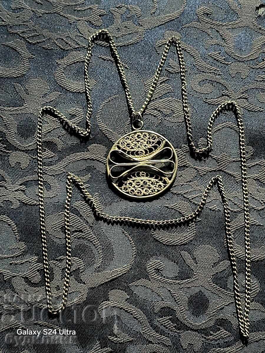 Silver Massive Chain with Filigree Pendant. 65cm. Selling at Silver Massive Chain with Filigree Pendant. 65cm. Selling at