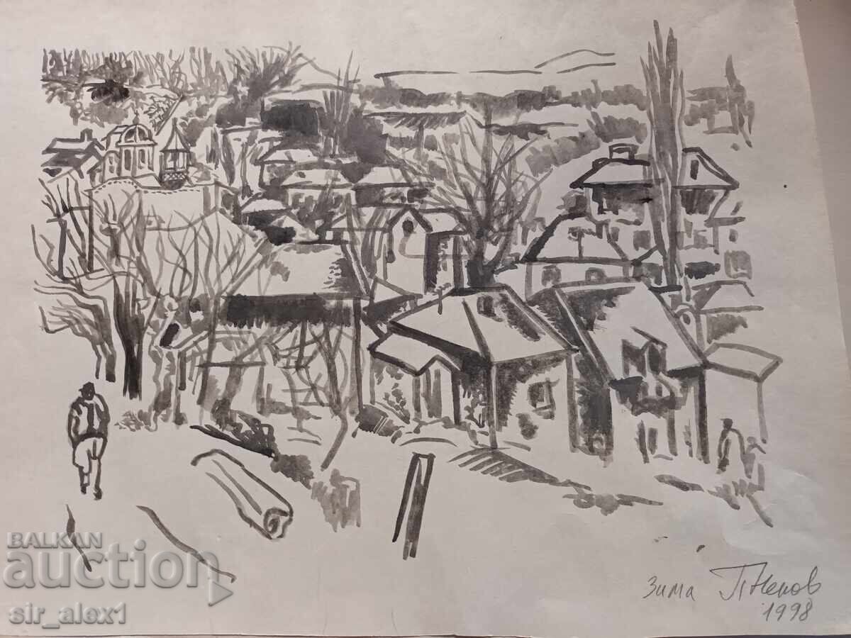 Winter Landscape - Petar Nenov, watercolor 34/46 cm