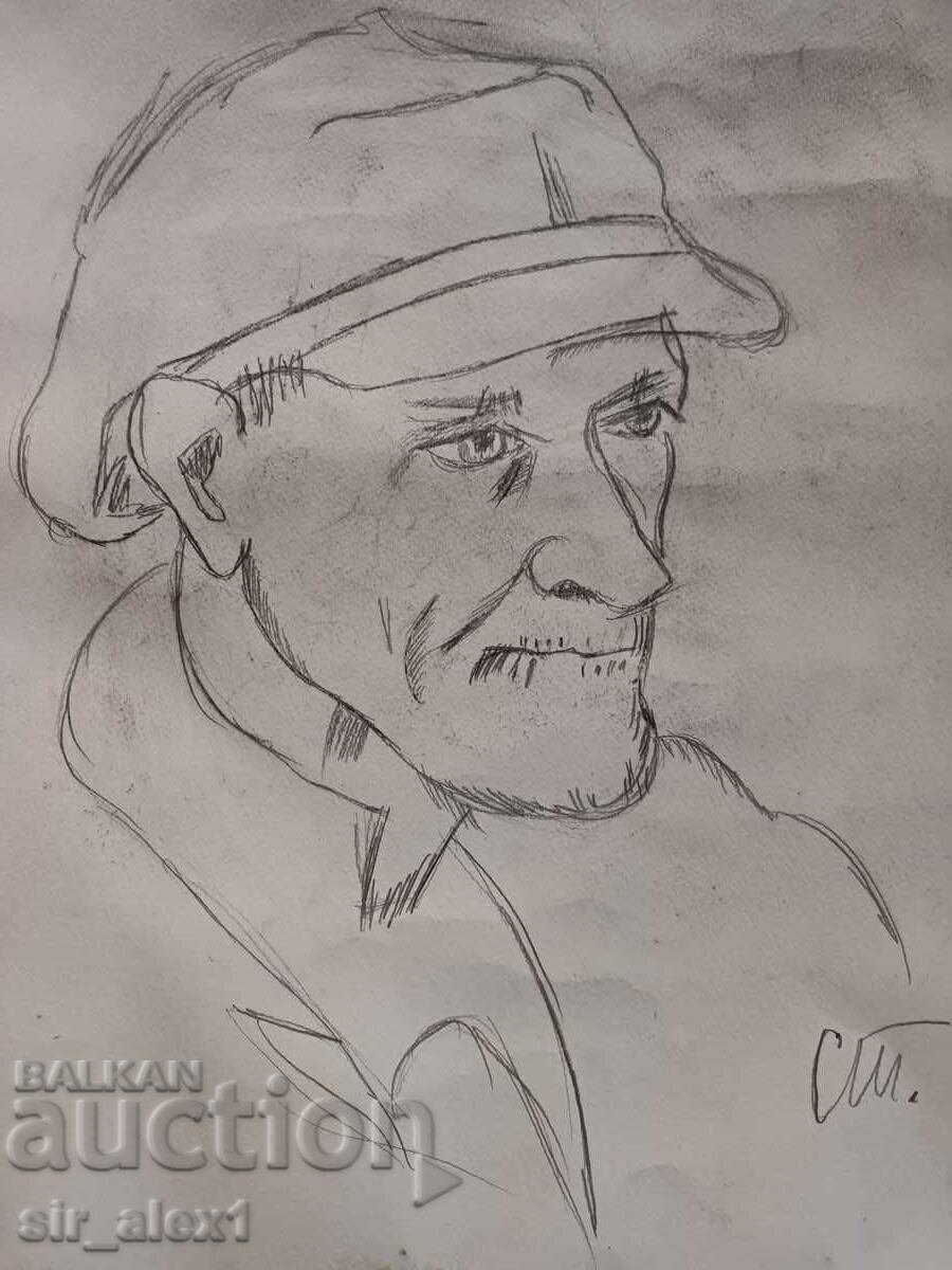 Портрет на мъж,молив - подписана с инициали 44/35 см.