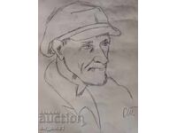 Portret de bărbat, creion - semnat cu inițiale 44/35 cm