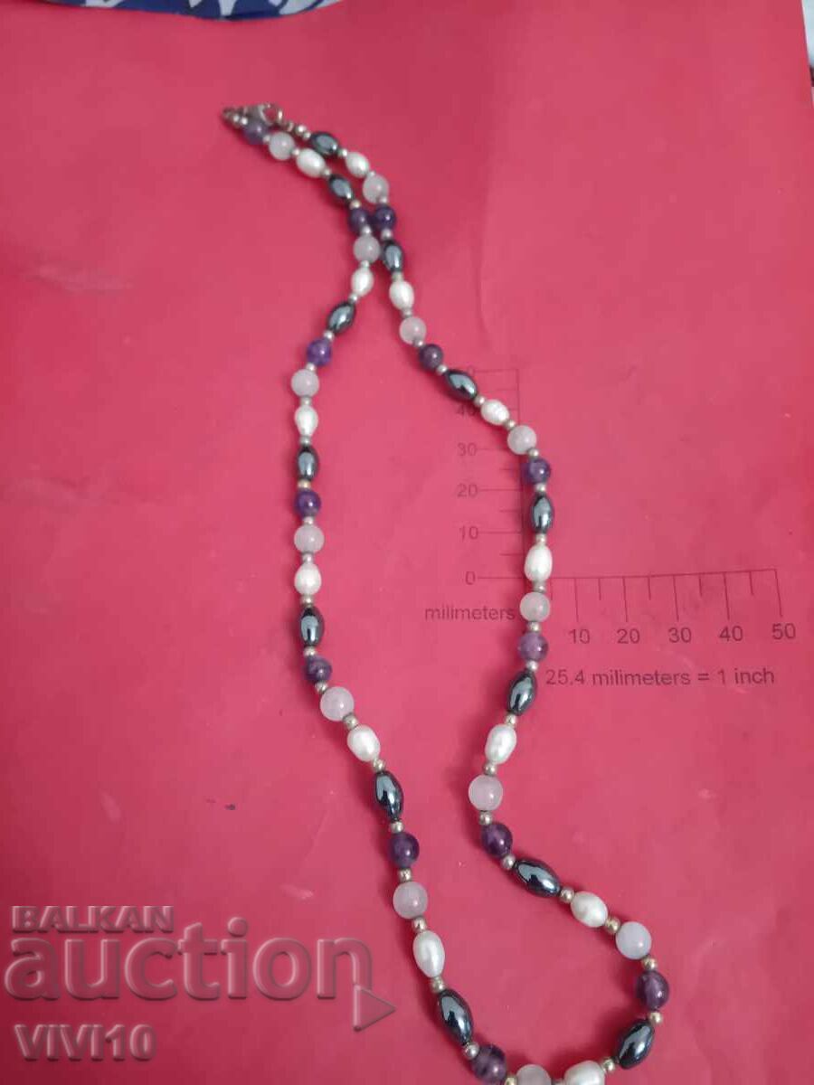 Старинно колие от хематит и перли