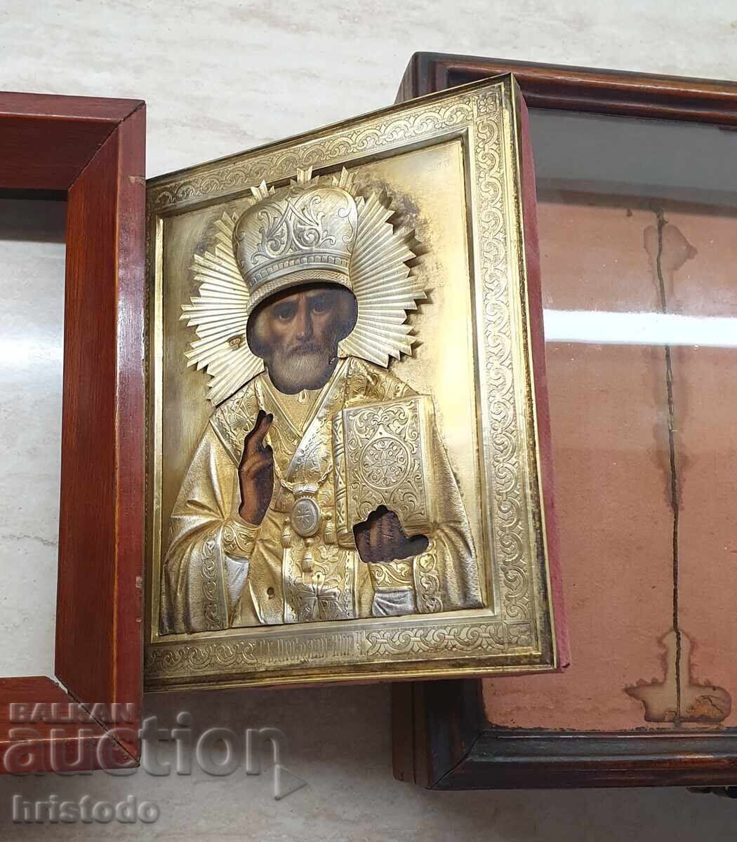 Руска царска сребърна икона 84 Св.Николай - 5